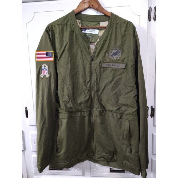 MIAMI DOLPHINS TEAM ISSUED NIKE ARMY GREEN SALUTE TO SERVICE FULL ZIP JACKET XXL - Picture 1 of 10